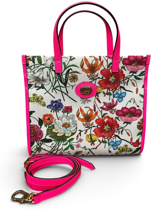 Gucci Handbags - Gucci Flora Tote Pink Floral Canvas Crossbody Bag 550141